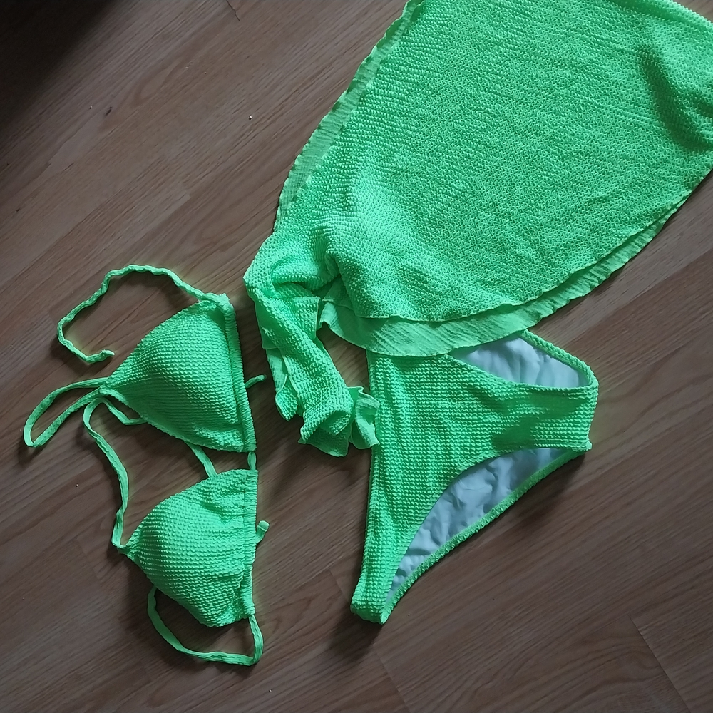 Neon Green Bikini Set with Cover-Up